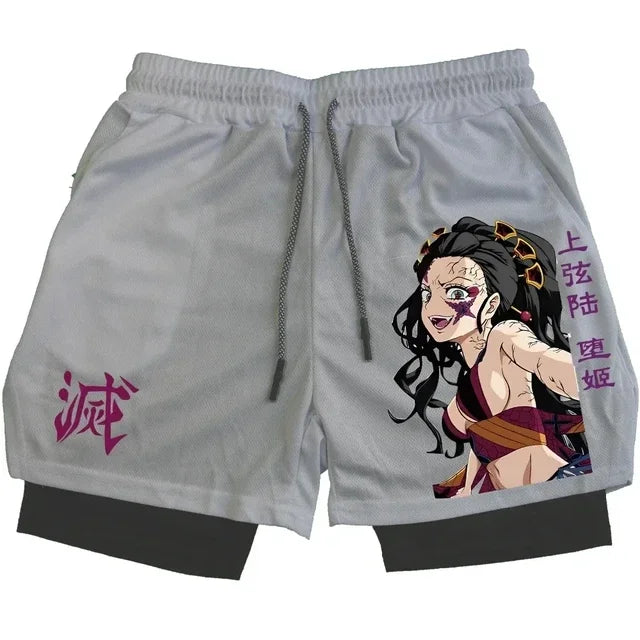 Anime Gym Shorts Men Women Gothic Print 2 in 1 Performance Shorts Fitness Casual Sports Y2K Short Pants Girl