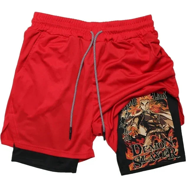 Anime Gym Shorts Men Women Gothic Print 2 in 1 Performance Shorts Fitness Casual Sports Y2K Short Pants Girl