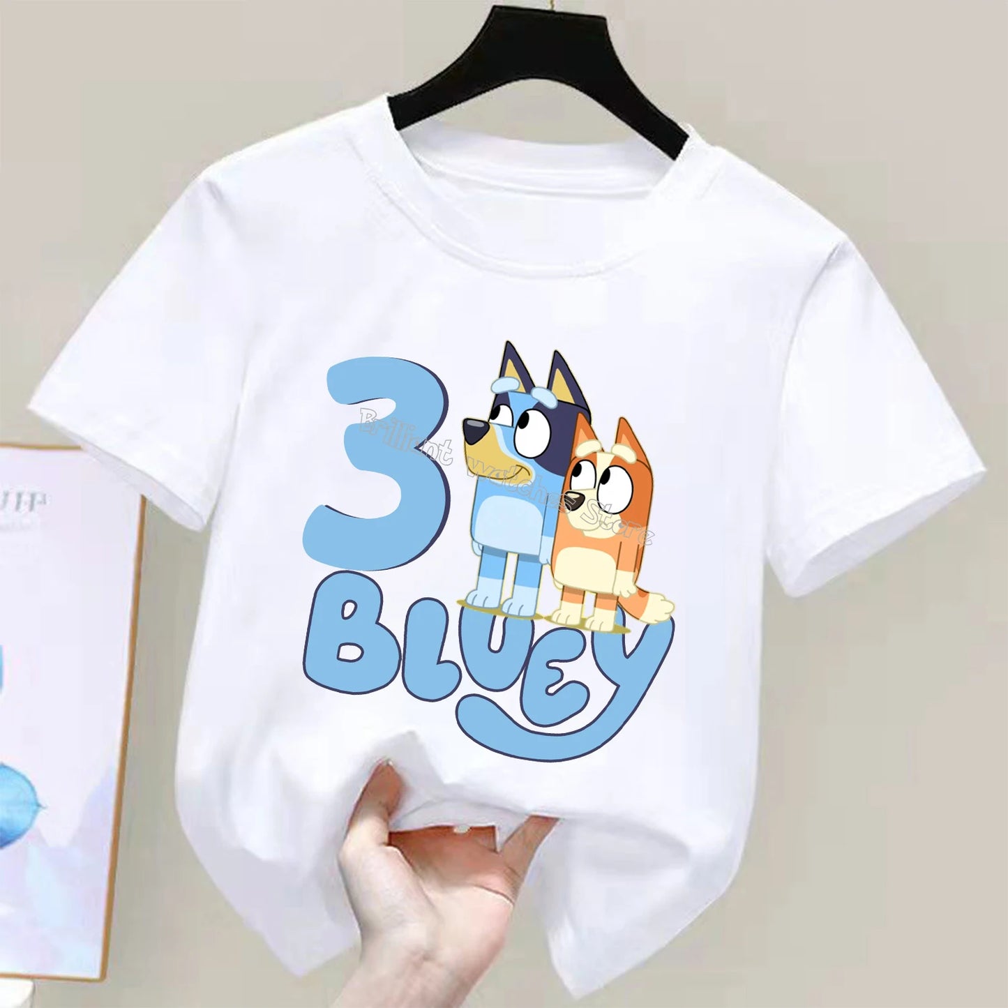 Blueys T-shirt for Children Birthday Figure Tee Top Cartoon Clothes Fashion White Short Sleeve Kids Anime Loose Clothing Gift