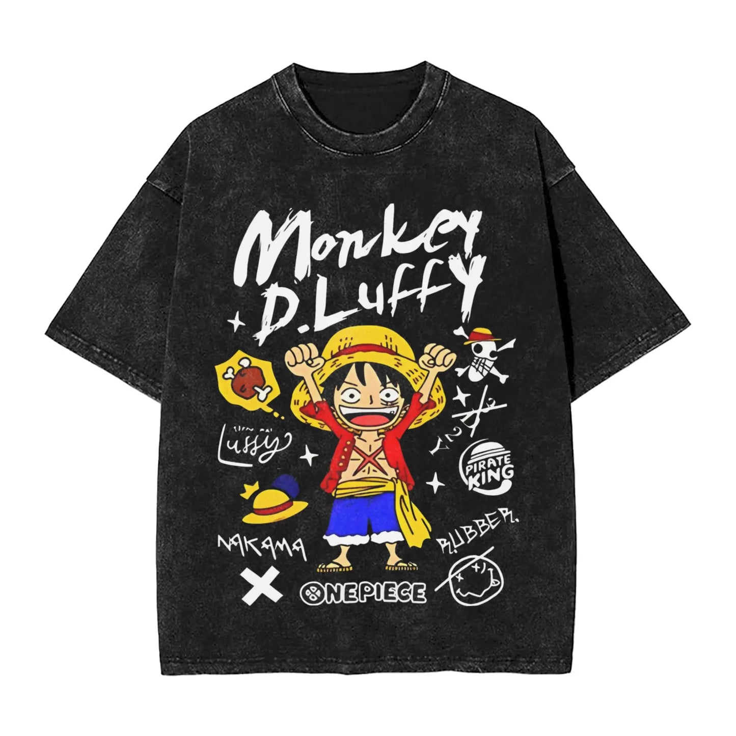 one piece anime manga luffy Washed T Shirt Streetwear Hip Hop Casual T-Shirts  Tee Shirt for Men Women 100% Cotton Harajuku