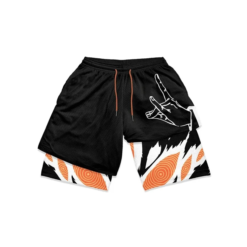 Anime Gym Shorts Men Women Manga 3D Print 2 In 1 Quick Dry Sports Shorts Summer Fitness Running Workout Mesh Performance Shorts