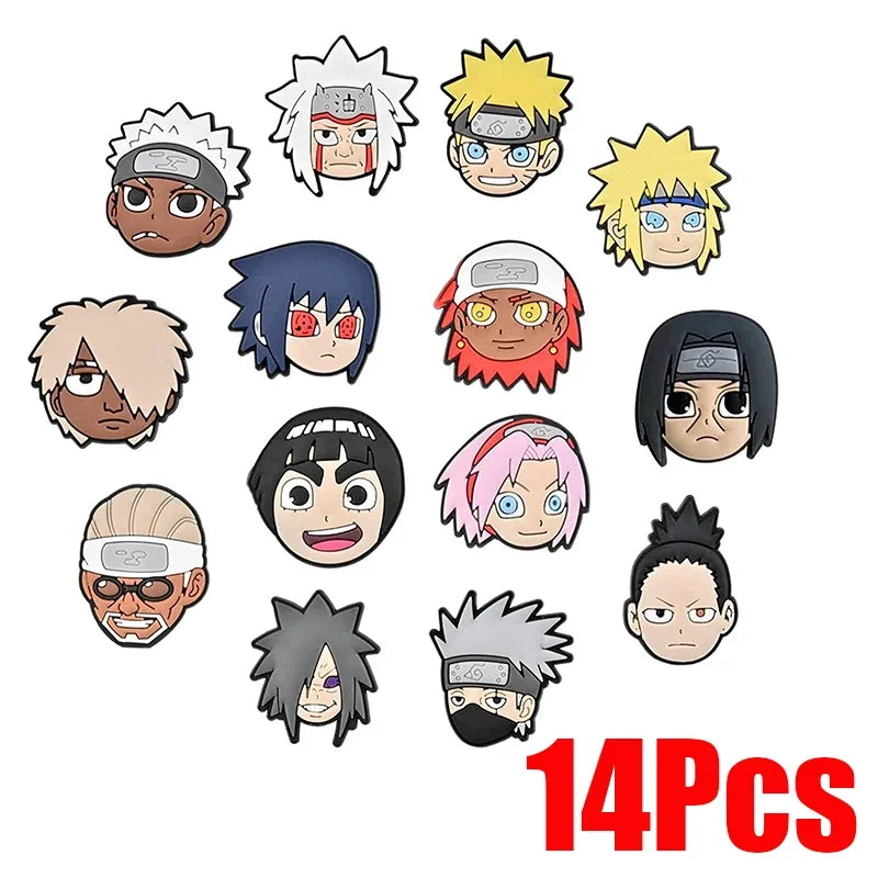 New 13Pcs Anime Naruto Shoes Charms Pvc Cartoon Sharingan Red Cloud DIY Funny Shoe Aceessories Sandals Decoration Kid Adult Gift