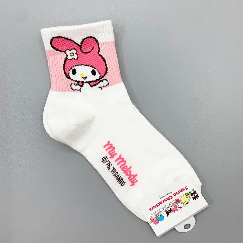 MINISO Sanrio Cotton Socks Anime Kawaii Girls Sports Socks Hello Kitty Kuromi Cinnamoroll Melody Sports Breathable Women Sock