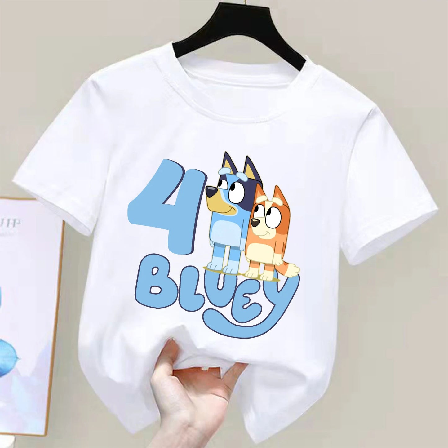 Blueys T-shirt for Children Birthday Figure Tee Top Cartoon Clothes Fashion White Short Sleeve Kids Anime Loose Clothing Gift