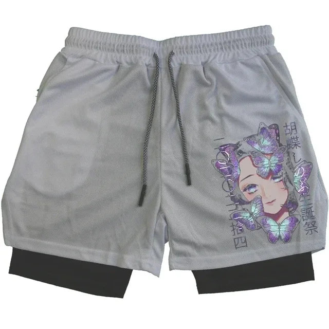 Anime Gym Shorts Men Women Gothic Print 2 in 1 Performance Shorts Fitness Casual Sports Y2K Short Pants Girl