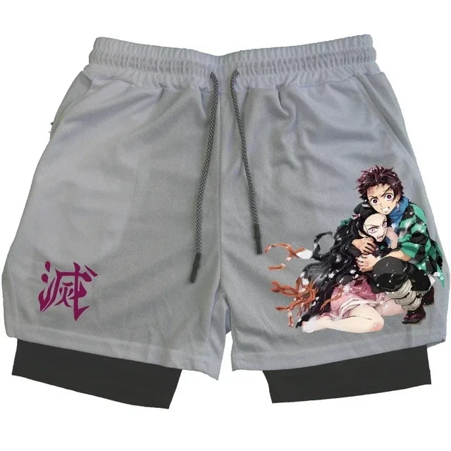 Anime Gym Shorts Men Women Gothic Print 2 in 1 Performance Shorts Fitness Casual Sports Y2K Short Pants Girl