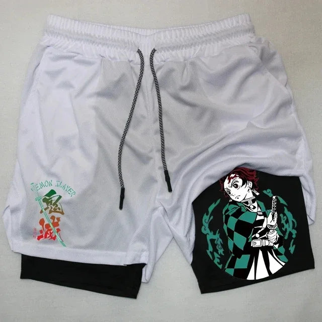 Anime Gym Shorts Men Women Gothic Print 2 in 1 Performance Shorts Fitness Casual Sports Y2K Short Pants Girl