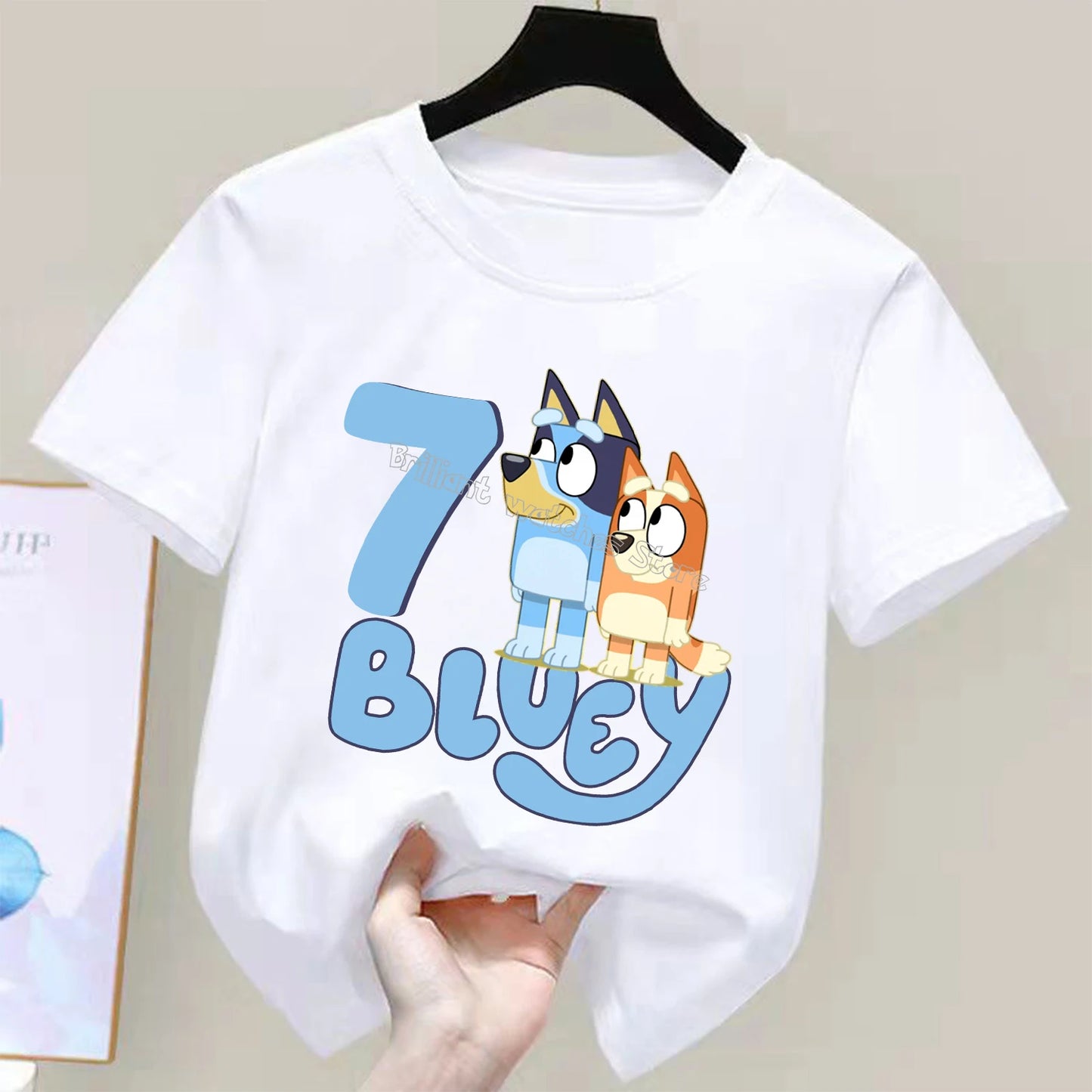 Blueys T-shirt for Children Birthday Figure Tee Top Cartoon Clothes Fashion White Short Sleeve Kids Anime Loose Clothing Gift