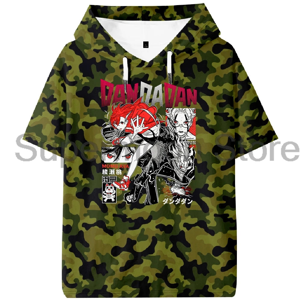 Anime Dandadan Momo Ayase Hooded T-shirt Summer Short Sleeve Sport Gym Tee Women Men Sportwear Outdoor Streetwear Tops