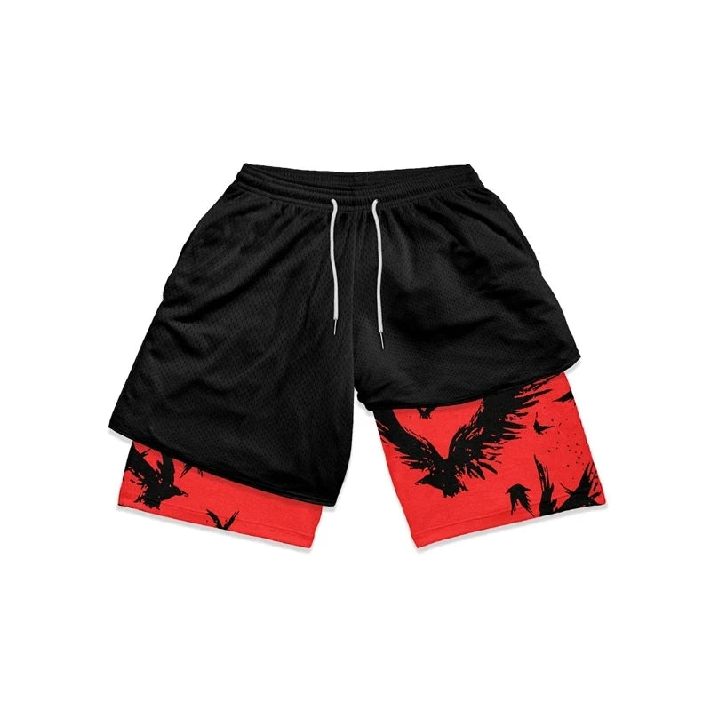 Anime Gym Shorts Men Women Manga 3D Print 2 In 1 Quick Dry Sports Shorts Summer Fitness Running Workout Mesh Performance Shorts