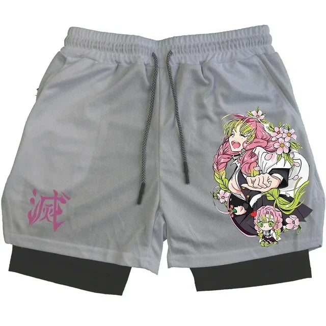 Anime Gym Shorts Men Women Gothic Print 2 in 1 Performance Shorts Fitness Casual Sports Y2K Short Pants Girl