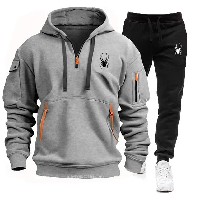 2024 new Spring and Autumn men's multi-pocket zipper hoodie + sweatpants two-piece jogging leisure fitness sports clothing set