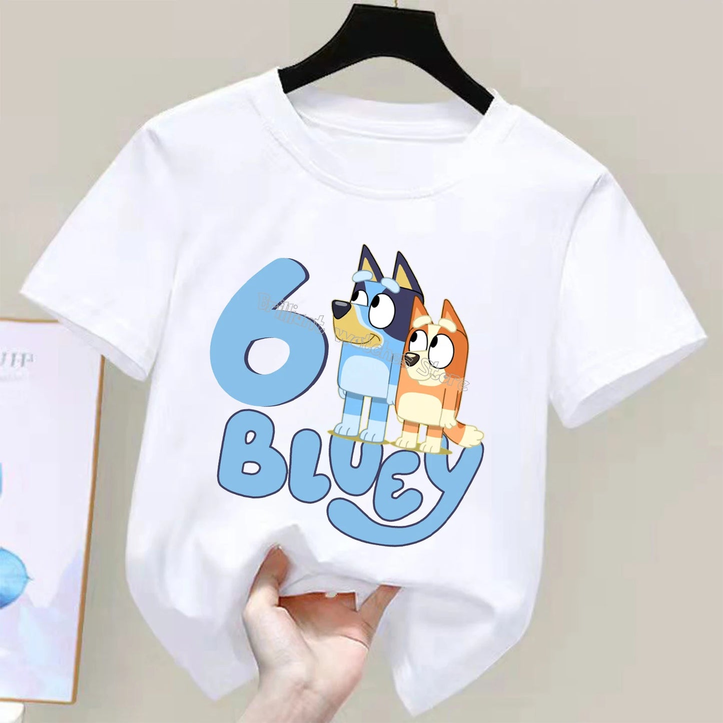 Blueys T-shirt for Children Birthday Figure Tee Top Cartoon Clothes Fashion White Short Sleeve Kids Anime Loose Clothing Gift